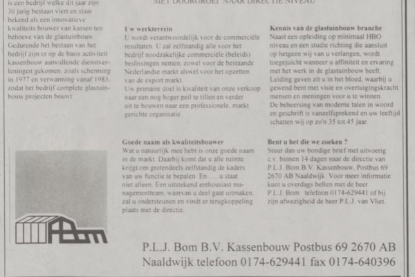 Establishment of P.L.J. Bom as a greenhouse construction company-image